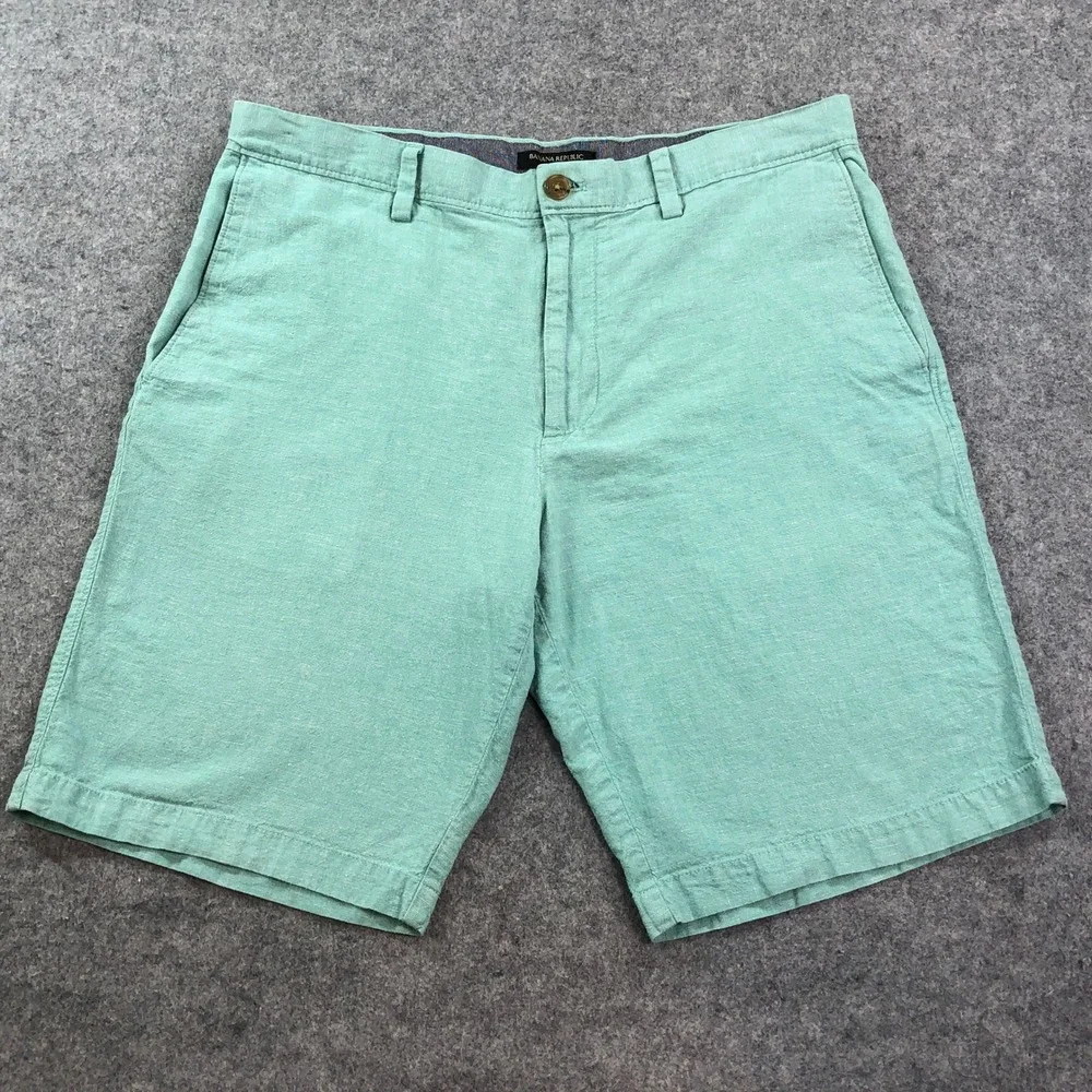 Banana Republic Mens Chino Shorts 33x10 Mint Green Linen Cotton Blend Office